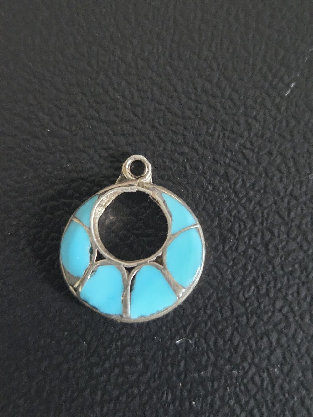 Vintage Signed AA Turquoise Inlay Open Circle Pendant Charm Southwestern Style